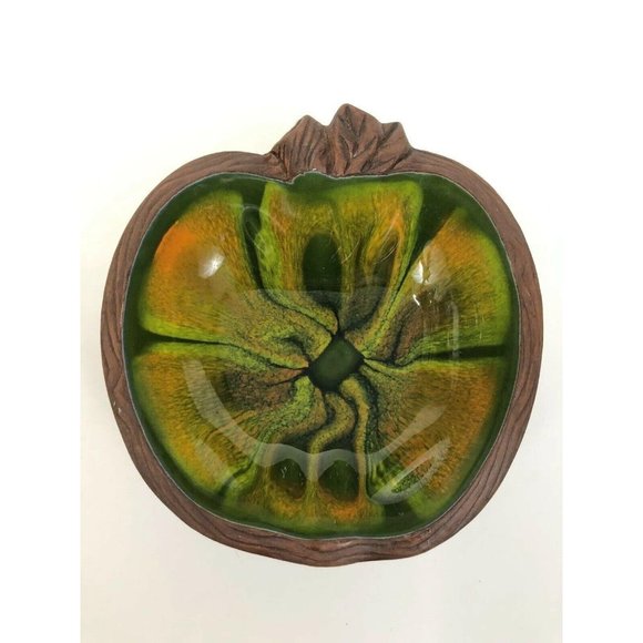 4 California Sequoia Ware Art Pottery Apple Bowl Green Orange Brown 801B USA - Picture 10 of 11